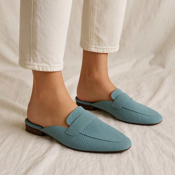 🤠 Free People At Ease Loafers | Size 8 | Stormy Sea Blue Suede Slip-On - Picture 1 of 9